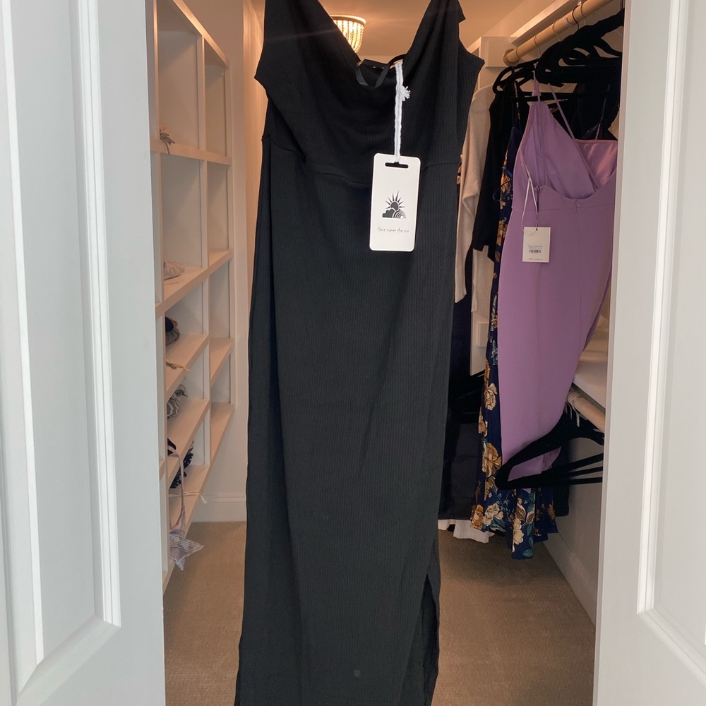 Swoop style neck dress, spaghetti straps